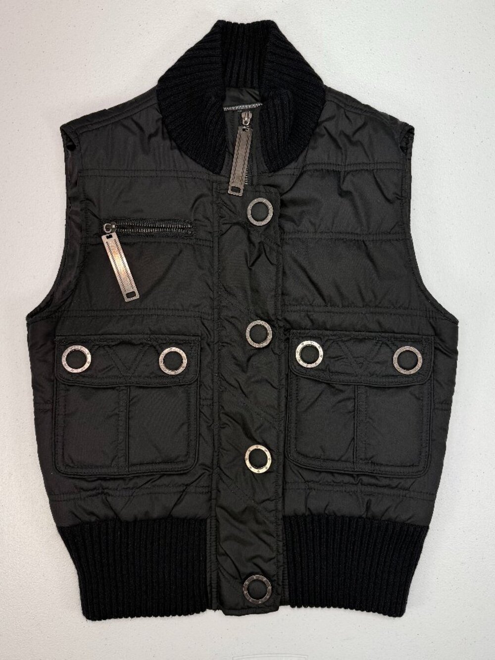 Y2K Ashley 26 International Black Puffer Moto Utility Vest M Goth Grunge 2000s